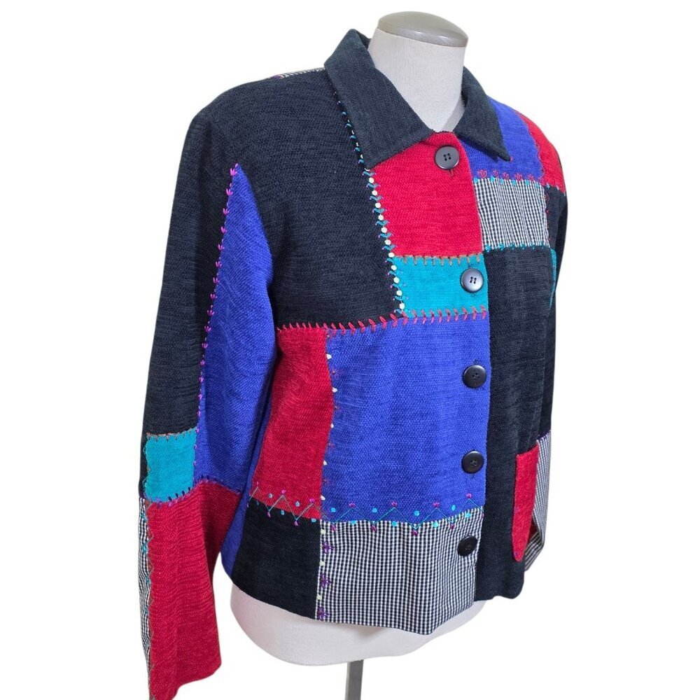 Vintage Koret Jacket Women M Patchwork Colorblock Embroidered Button Mixed Media - Picture 3 of 8